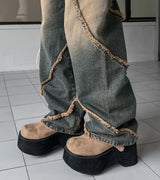 (UNISEX)ウェーブカットワイドデニム