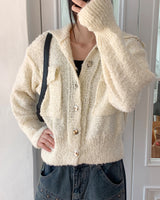 Loder wool collar pocket knit long-sleeved cardigan