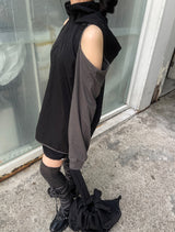 オフショルダースリットウィンドアノラックパーカー / shoulder slit wind anorak hood