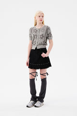 チェリージャカードパターンショートスリーブカーディガン / CHERRY JACQUARD PATTERN SHORT SLEEVE CARDIGAN [MELANGE GRAY]