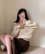 [BELLIDE MADE] ナチュラルフードハーフジップクロップニット
