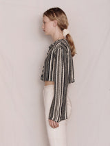 Shoulder Slit Stripe Knit