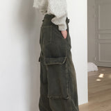 Riden Vintage Washed Pocket Denim Long Wide Pants