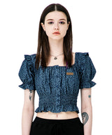 PUFF SLEEVE RUFFLE CROP SHIRT (6584943018102)