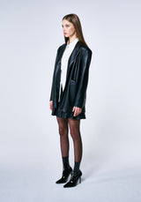BLACK OVERSIZED VEGAN LEATHER JACKET ₩229,000 (6624221528182)