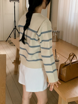 Sailor Collar Border Knit Cardigan (4color)