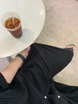 ニューゲントオーシャンアイスプリーツセットアップロングワイドパンツ / New Gent Ocean Ice Pleats Set-up Long Wide Pants (2 colors)