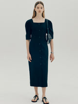 リネンスクエアネックドレス / Linen square neck dress - Black