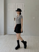 チェッカーボードクロップカラーTシャツ / Checkerboard Crop Collar T-shirt (3color)