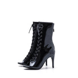 Patent Lace-Up open Toe Heel(Black)