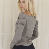 Lush shirring T-shirt (light gray)