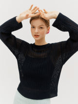 Sheer ribbed knit - Navy (6682467434614)