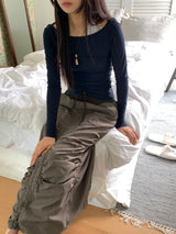 デリアシースルーバックストラップロングスリーブTシャツ
