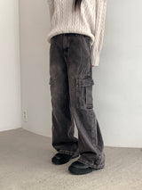 [S~3XL] ポーションロングワイドデニムカーゴパンツ