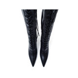 Thigh High Lace-Up Heel Boots(Black)