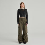 KHAKI OVERSIZE STRING CARGO PANTS