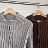 【MADE】ペストリブ衿ボタンニットクロップ長袖カーディガン