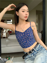 blue floral sleeveless top