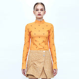 ハートユニバースモックネックTシャツ/Heart Universe Mock Neck T-Shirt _ Orange