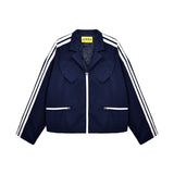 [UNISEX] Satin-Trimmed Padded Racing Jacket (Navy)