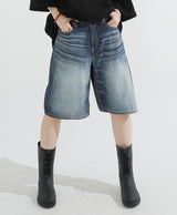 Grayish Washing Skater Half Pants