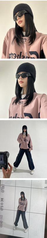 Sporty String V-neck Nylon Sweatshirt