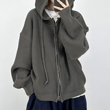 ウォームフーデッドニットジップアップ/Warm hooded knit zip-up