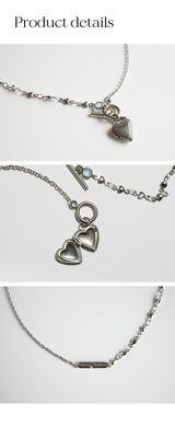 フォルダーハートペンダントウィズミックスチェーンネックレス/Folder heart pendant with mix chain necklace