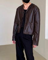 クロップドレザーカーディガン/SI Cropped Leather Cardigan (3 colors)