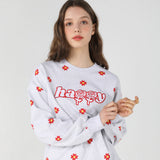 Red flower pattern Sweat-shirt [Light grey] (6535252312182)