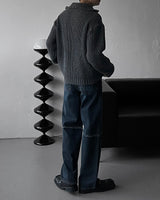 EN knob warmer half zip-up knitwear (4 colors)