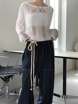 ジュープボートネックダメージサマー長袖ニット / Jupe boat neck damage summer long sleeve knit