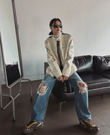 (UNISEX) ナイン 配色 レーシング レザージャケット