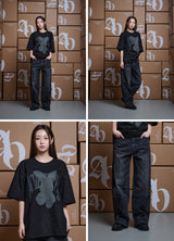 [24SS] HALFTONE DOT LAYER FUZZY RABBIT SHORT SLEEVE T-SHIRT BLACK