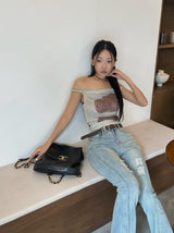 エッセンシャルオフザショルダースリーブレストップ