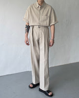 リネンベルトワイドスラックス / ECT linen belt wide slacks (4 colors)