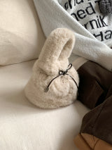 Lotu Fur Ribbon String Fur Tote Cross Shoulder Bag
