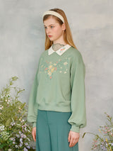 フラワーエンブロイダリーカラースウェットシャツ / Flower Embroidered Collar Sweatshirt