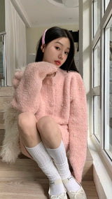 ベイビーピンクパールニットツーピース/Baby pink pearl knit two-piece