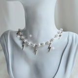 サンダーラプソディーパールチョーカーネックレス / Thunder Rhapsody Pearl Choker Necklace - Silver Color