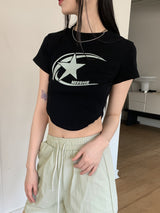 星スタープリントクロップ半袖Tシャツ / Fohil Star Printed Cropped Short-Sleeved T-Shirt