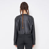 フェイクレザークロップドジャケット/Faux-Leather Cropped Jacket _ Black