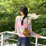 Kerner V-neck rainbow gradation punching long-sleeve knitwear