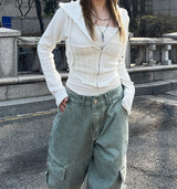 ツイストスリムクロップド2ウェイフードジップアップ / Twisted Slim Cropped Two-Way Hooded Zip-up