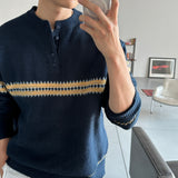 LMN Curve Arrow Henley Neck Knitwear (4 colors)