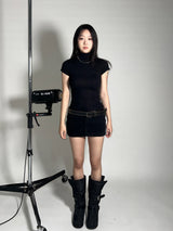 Padded fur belt long-boots (Black)