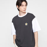 フラワードット刺繡 配色Tシャツ/Flower dot embroidery color combination short sleeve tee