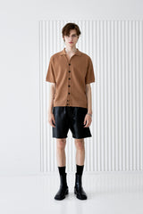 BUTTON UP HALF SLEEVE PIQUE CARDIGAN BROWN (6566843056246)