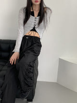 ティシャボカシコルセットトングクロップド長袖Tシャツ / Tisha Bokasi Corset Thong Cropped Long Sleeve T-Shirt