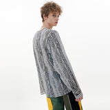 V-neck Shirt [Gray Stripe] (6592697958518)